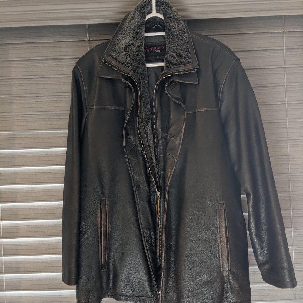 Kakoury Men's Vintage Black Leather Jacket Coat Medium